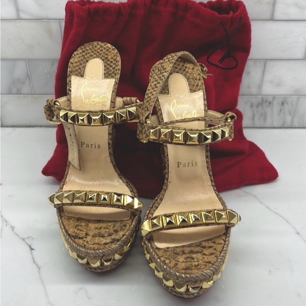 Christian Louboutin Gold Studded Women's Wedge Sandal